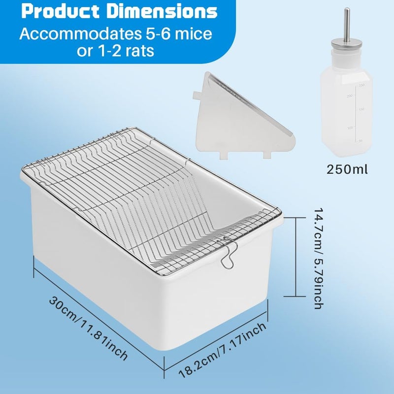 CHENNTAI 2-Pack Lab Mouse Rat Rodent Cage, PP High Temperature High Pressure with 250 ML Silicone Water Bottle Aluminum Food Retaining Plate for 5-6 Mice or 1-2 Rats (12.59"x8.46"x6.69") - Image 2